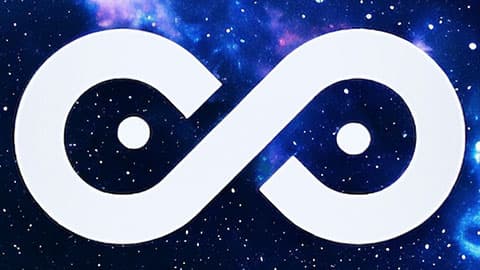 Bucket Productions logo. The background is resembles a galaxy and there is a graphic shaped like a figure of eight with two dots in the centre of the holes. This is the logo for Buckets Productions.